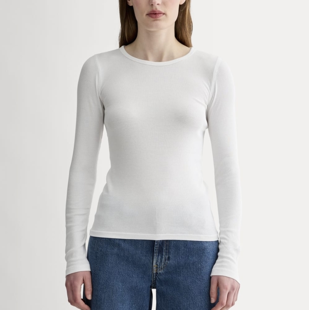 Everlane Shirt Womens White Supima Micro Luxe Rib Long Sleeve Crew Tee Pima